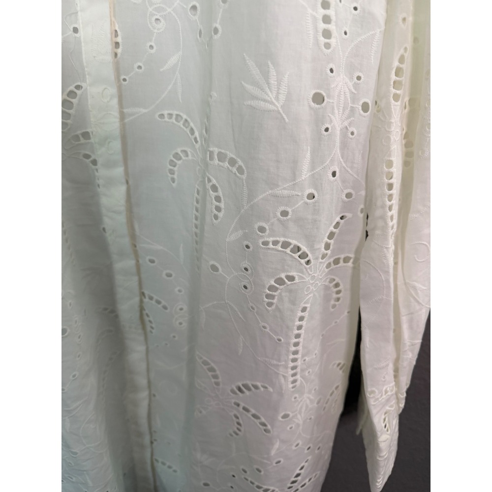 Roller Rabbit White Eyelet Palm Tree Shirt Dress Tunic Med Long Sleeve Slip - Picture 2 of 12